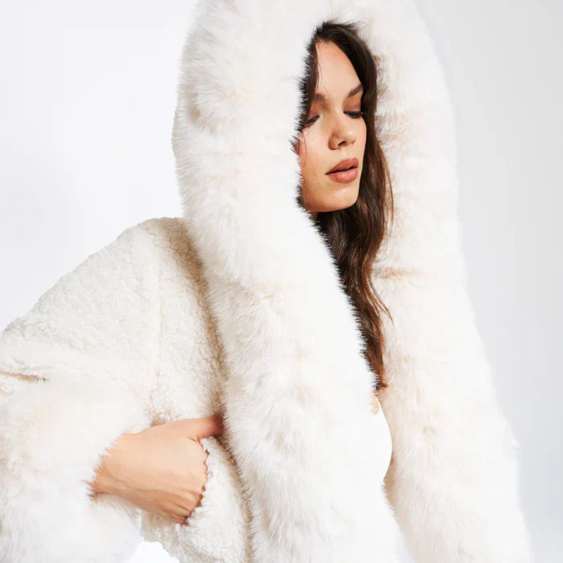 Ariana | White Cropped Faux Fur Jacket