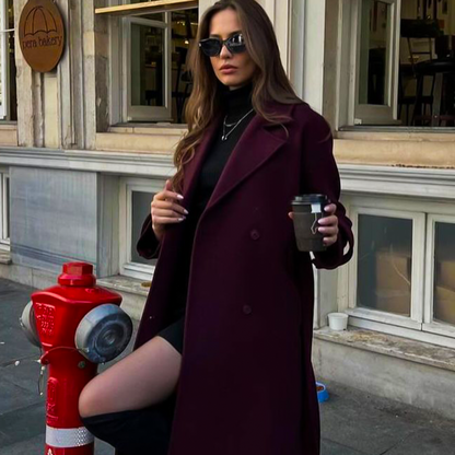 Sophia | Stylish Long Burgundy Trench Coat