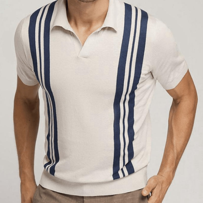 Elijah | Men's Striped Polo Shirt in Apricot