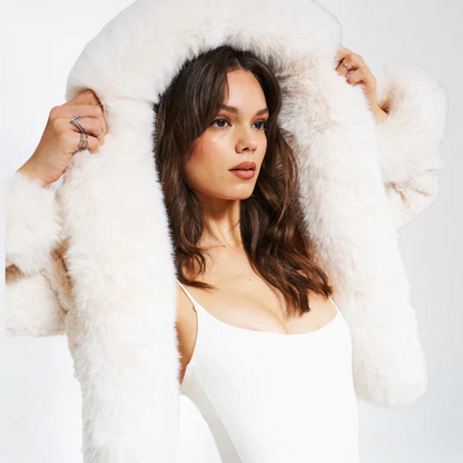 Ariana | White Cropped Faux Fur Jacket