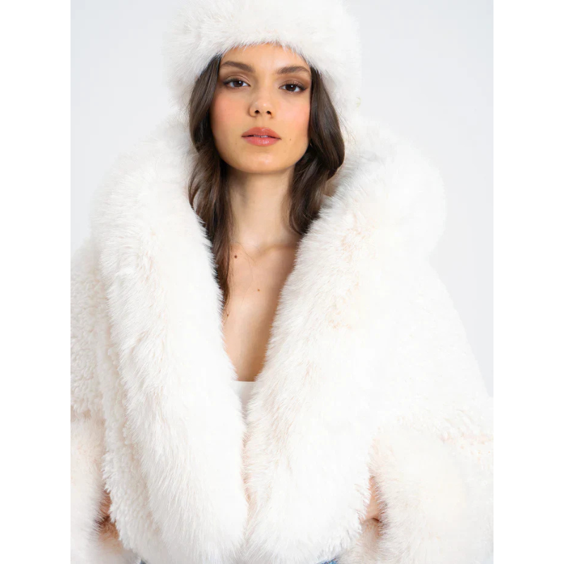 Ariana | White Cropped Faux Fur Jacket