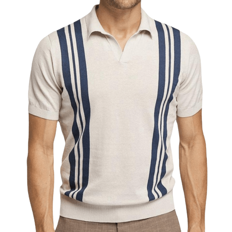 Elijah | Men's Striped Polo Shirt in Apricot