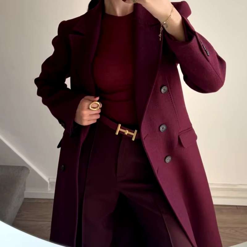 Sophia | Stylish Long Burgundy Trench Coat