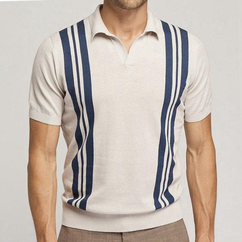 Elijah | Men's Striped Polo Shirt in Apricot