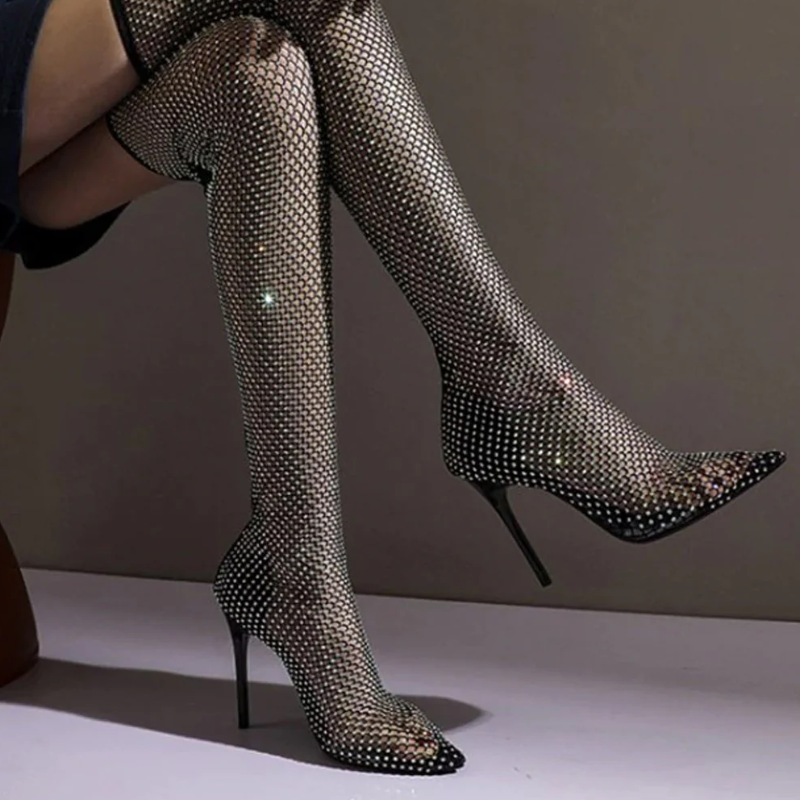 Norielle | Rhinestone & Mesh Pointed Heels