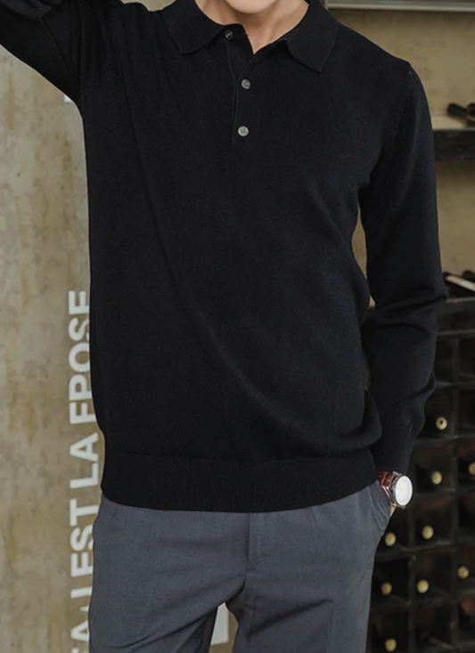 Knit Polo Long sleeve - Black