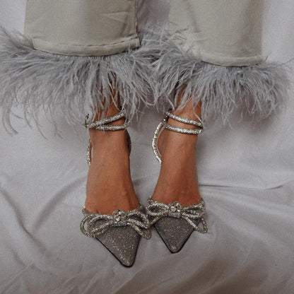 Cyrila | Bow Wrap-Around Crystal Heels